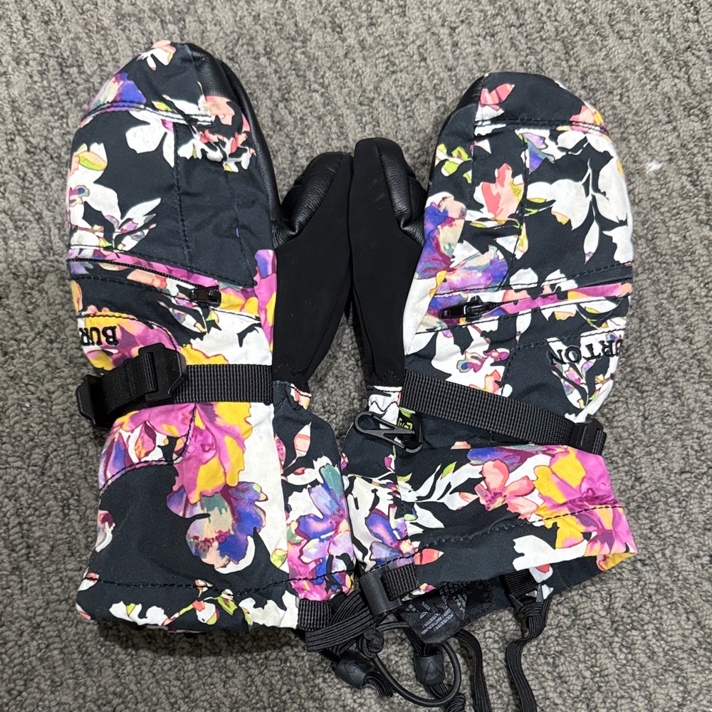 Burton Kids Mittens - Black with Floral Print